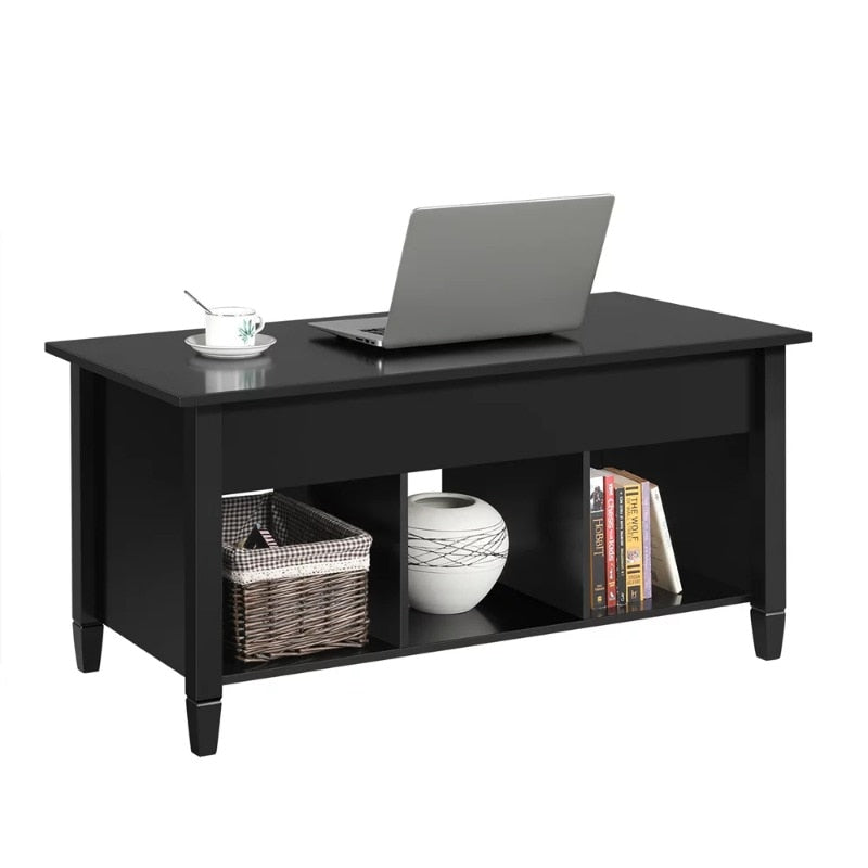Alden Design 41" Lift Top Coffee Table with 3 Storage Compartments, Black furniture living room