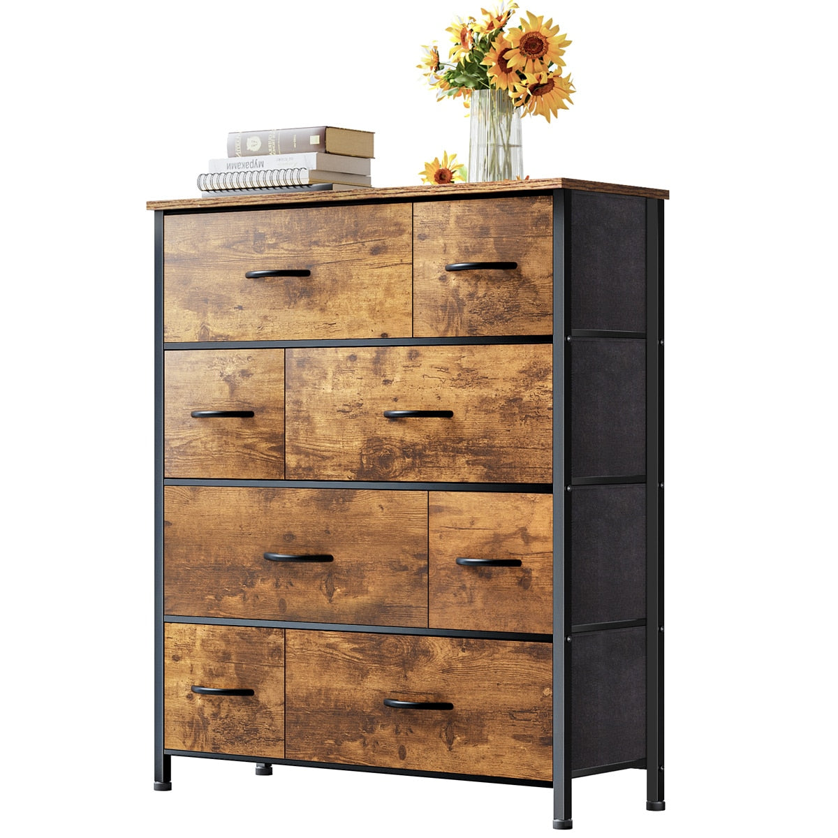 EnHomee 8 Drawer Dresser for Bedroom Fabric Dressers & Chest of Drawers with Wood Top Tall Dresser Near the Bed Storage Cabinet