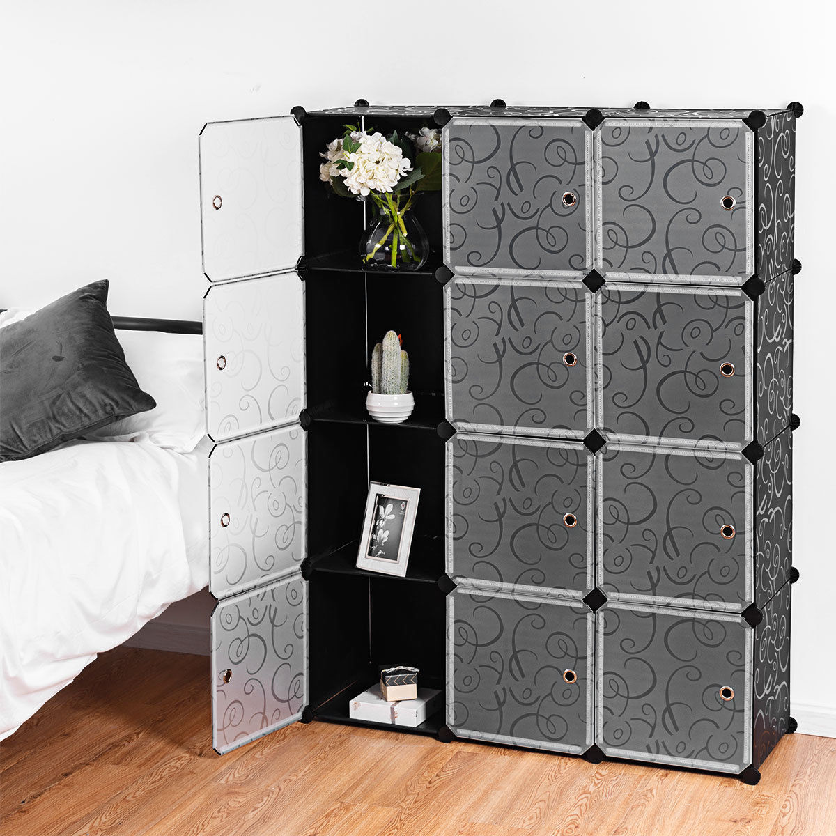 Costway DIY 12 Cube Portable Closet Storage Organizer Clothes Wardrobe Cabinet W/Doors HW58560