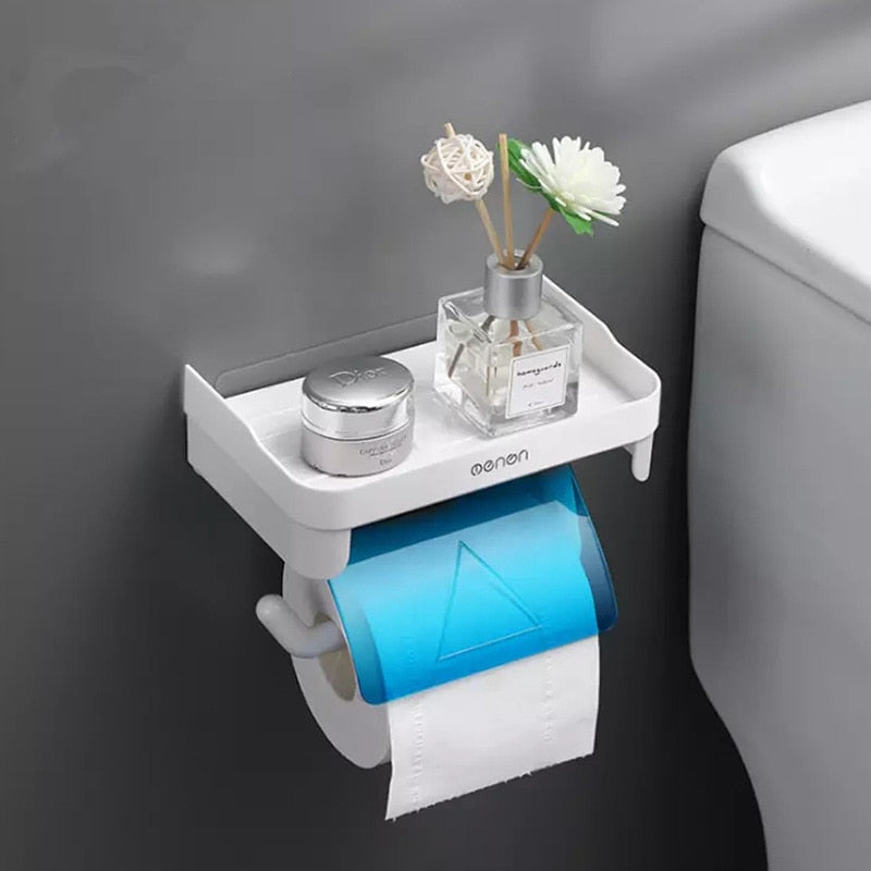 Wall-mounted Roll Paper Holder Plastic Toilet Shelf Multifunction Household Roll Paper Storage Rack Bathroom Accessories New