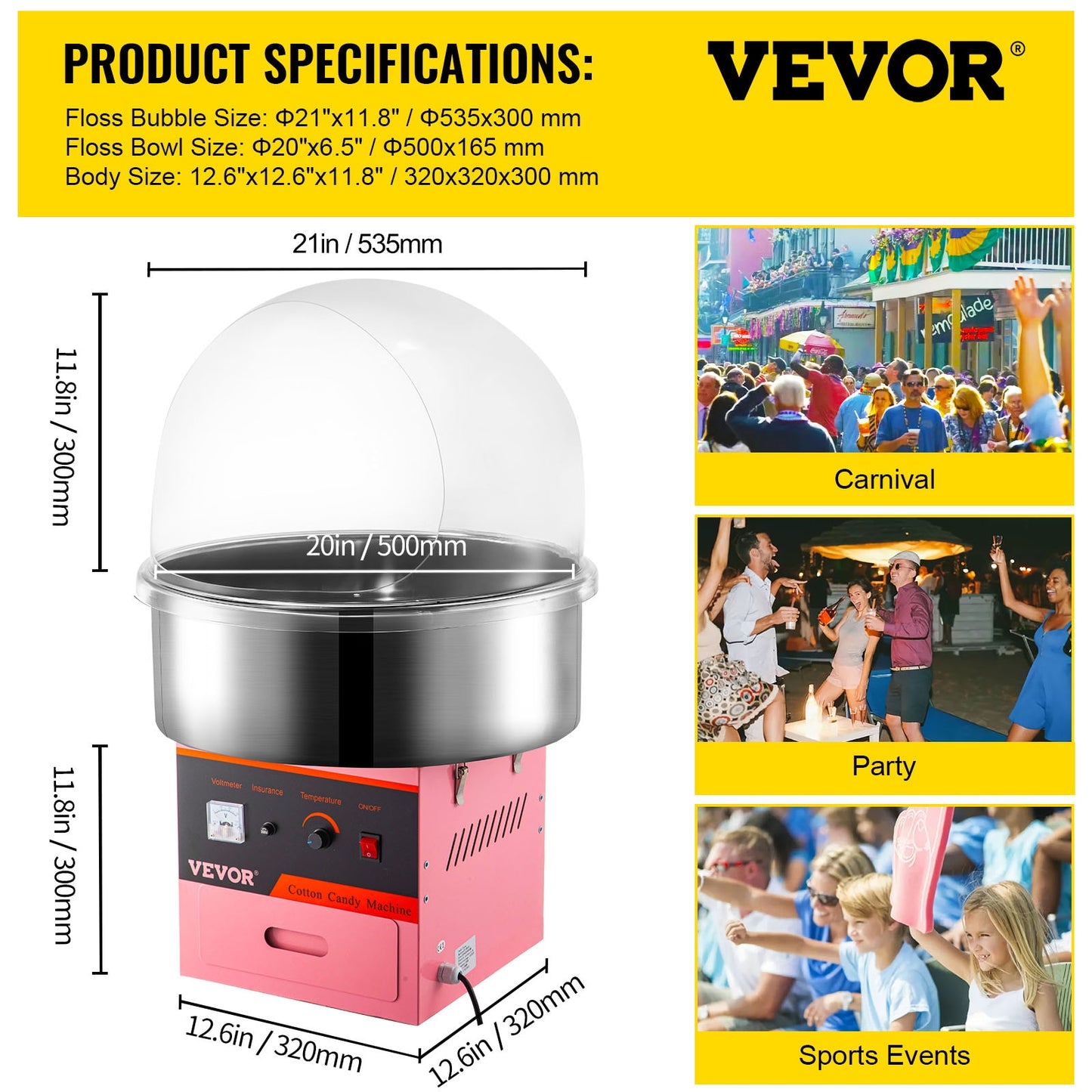 VEVOR Electric Cotton Candy Machine Commercial Sugar Candy Floss Maker Temperature Controls for Party Festival Carnival Home DIY - youronestopstore23