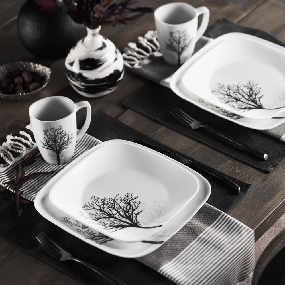 16-Piece Dinnerware Set, Timber Shadows, Service for 4 Cute Plate - youronestopstore23