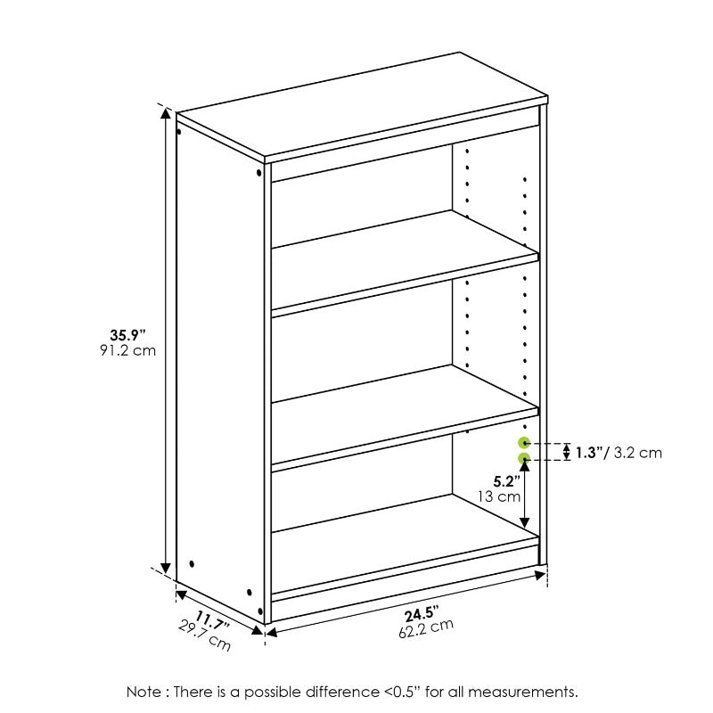 Furinno Gruen 3-Tier Bookcase with Adjustable Shelves, Espresso bookshelves