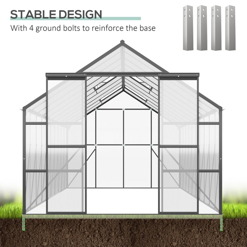 Aluminum Greenhouse Polycarbonate Walk-in Garden Greenhouse Kit with Adjustable Roof Vent - youronestopstore23
