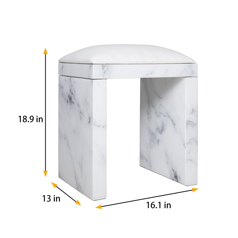 White Vanity Set, Tempered Glass Vanity, Dressing Table with Soft Cushioned Stool for indoor living room, bedroom furniture