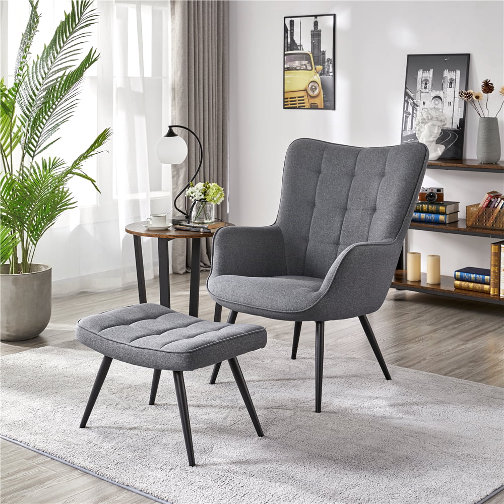 Easyfashion Chair & Ottoman Sets, Gray Chairs for Bedroom  Living Room Furniture  Makeup Chair