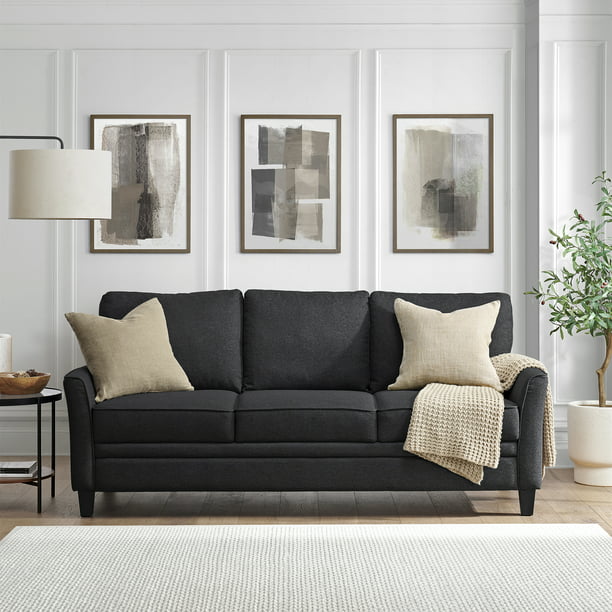 Mainstays Auden 3 Seat Classic Modern Sofa, Black furniture sofa furniture living room sets sofa