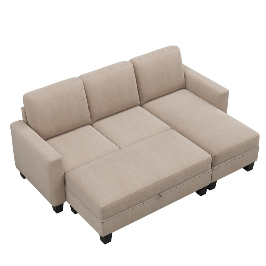 81"Reversible Sectional Couch with Storage Chaise L-Shaped Sofa Apartment Sectional Set  3 pieces Sofa Set,Warm Grey