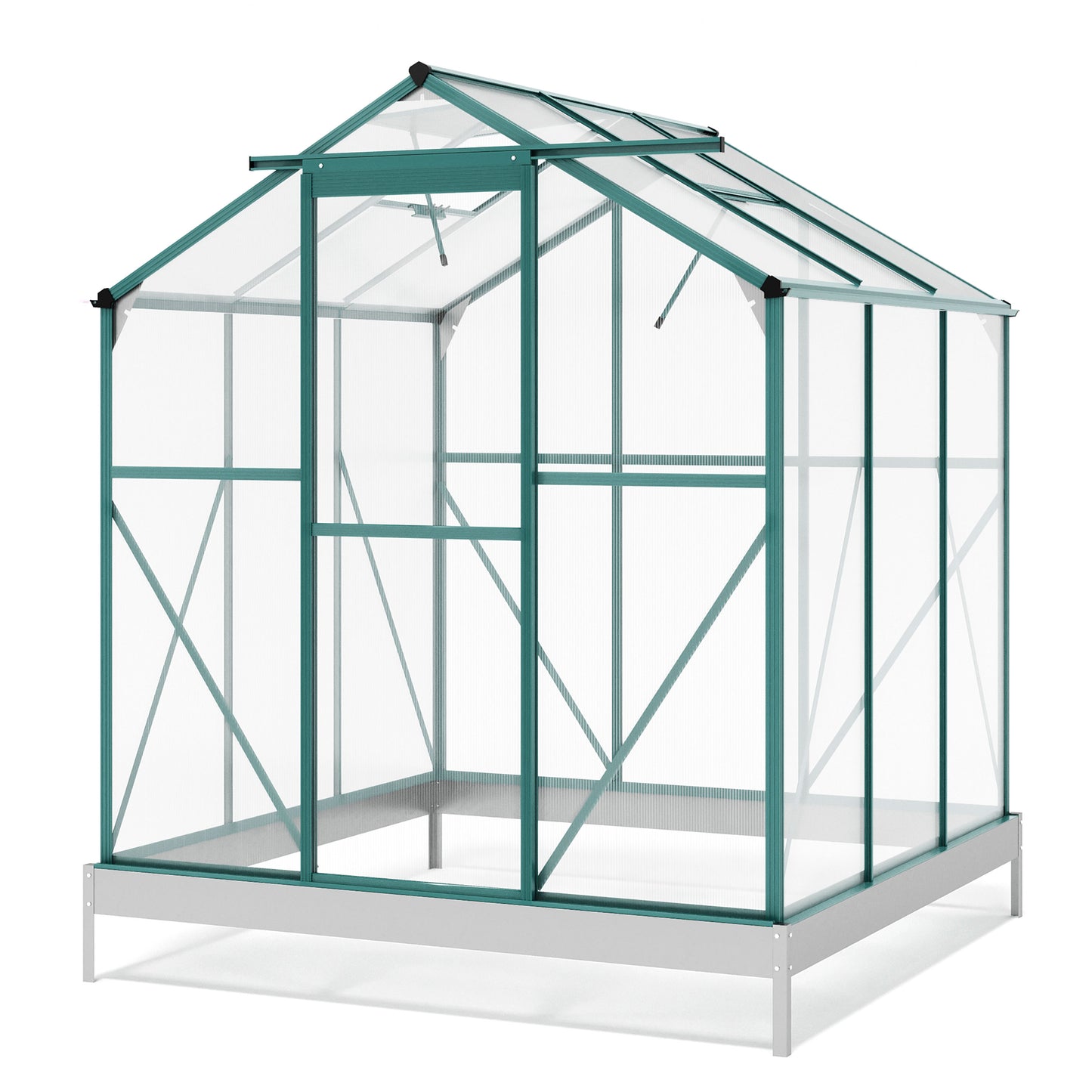Upgraded Outdoor Patio Greenhouse, Walk-in Polycarbonate Greenhouse with 2 Windows and Base,Aluminum Hobby Greenhouse with Door - youronestopstore23
