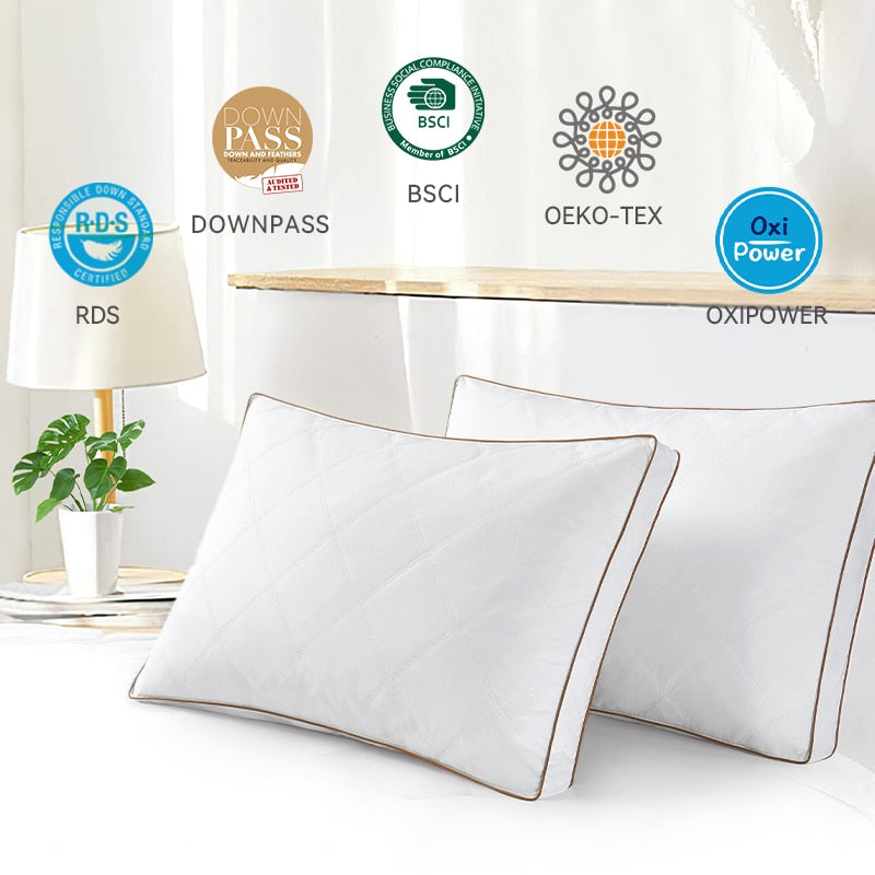Deodar White Goose Feather Pillow Luxurious Guusseted Design for Sleeping Medium Support and Machine Washable Pillows Insert Set - youronestopstore23