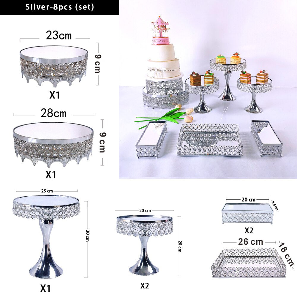 Gold Silver 6- 15pcs  Electroplate Metal  Crystal Cake Stand Set Display Wedding Birthday Party Dessert  Cupcake Plate Rack - youronestopstore23