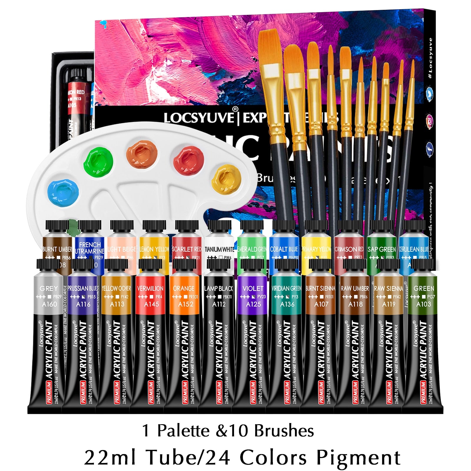 Locsyuve Acrylic Paint,Set of 24 Colors, 12ml/22ml/Tube, Acrylic Paint Set, Paint for Fabric, Rich Pigments for Artists Kids - youronestopstore23