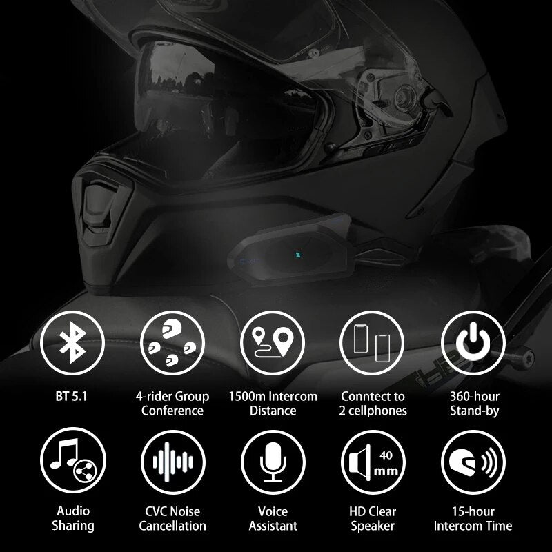 GOCOM4 Motorcycle Bluetooth Intercom Helmet Communicator Headset FM Ridao Interphone Intercomunicador for 4 Riders PK V4 PLUS - youronestopstore23