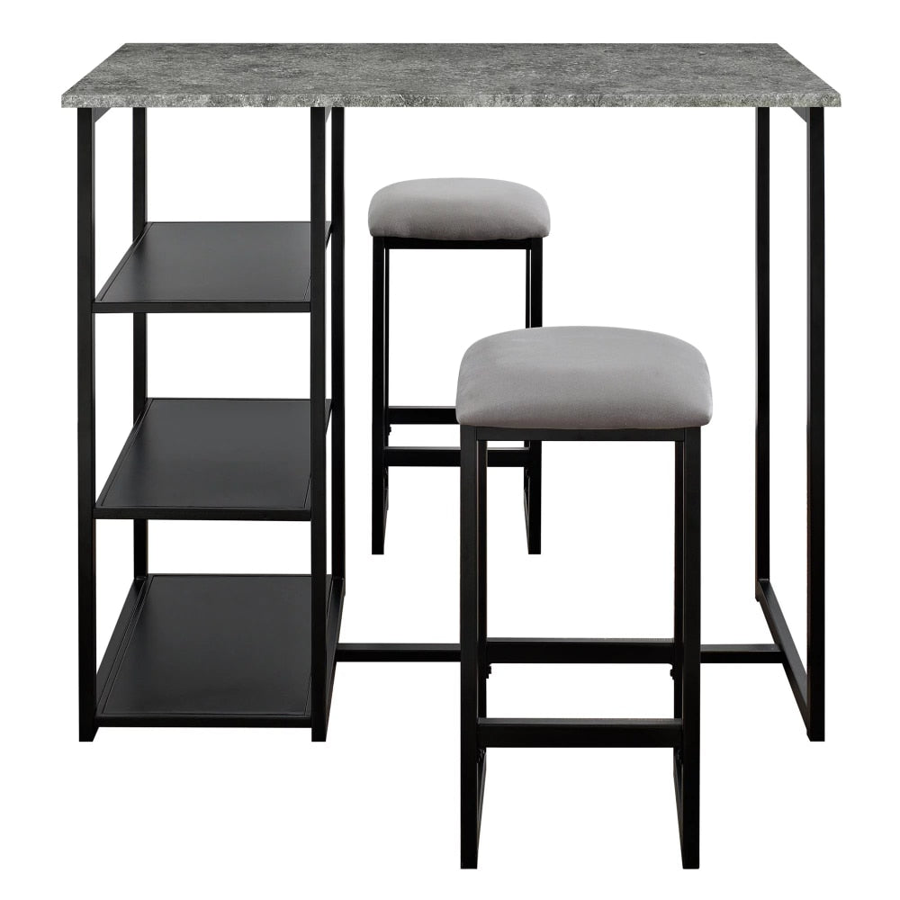 3-Piece Metal Pub Set with Faux Concrete Top, Gray and Black  Dining Table Set - youronestopstore23