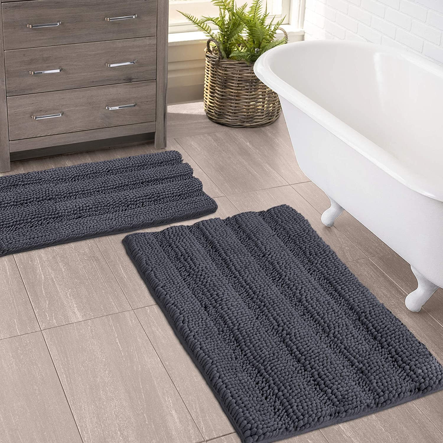 Non Slip Thick Shaggy Chenille Bathroom Rugs, Bath Mats for Bathroom Extra Soft and Absorbent - - youronestopstore23