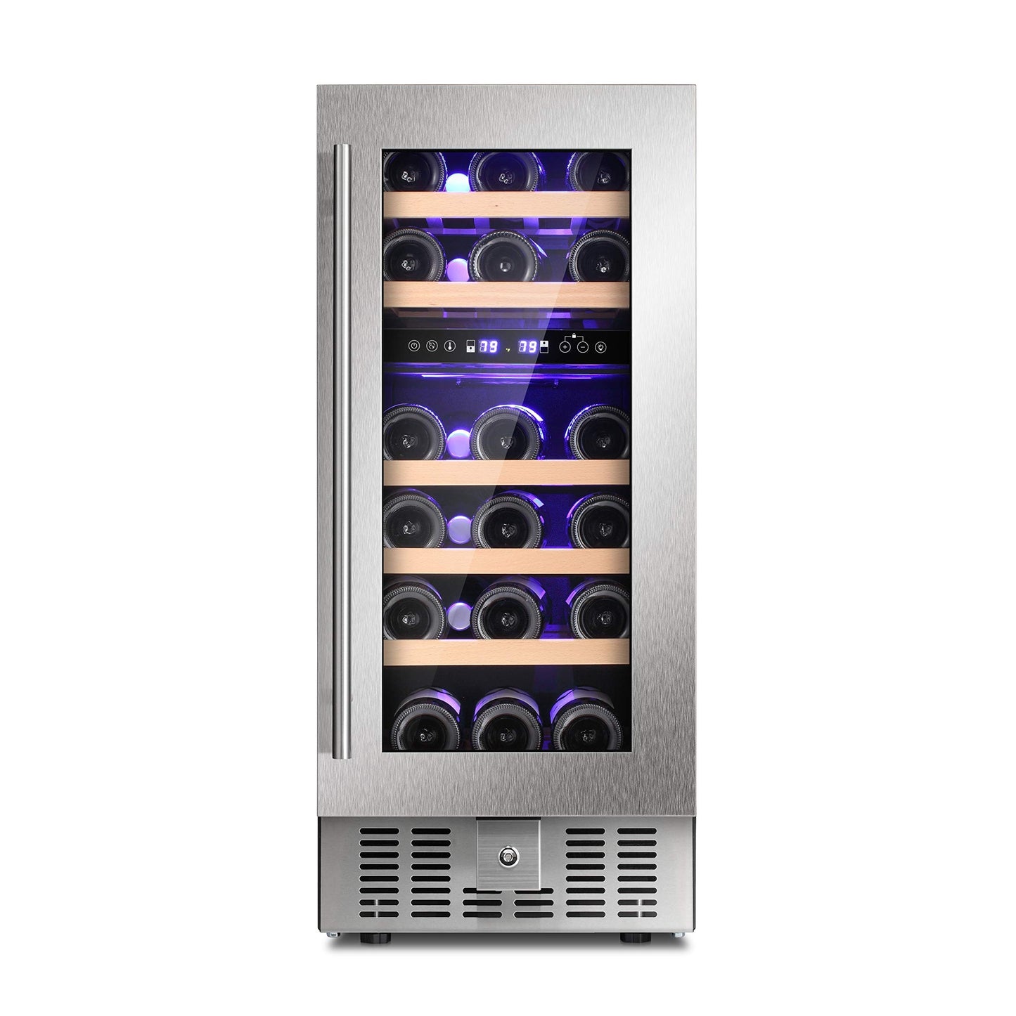 AGLUCKY Wine Cooler 28 Bottle Dual Zone Built-in Wine Cellar with Stainless Steel Double-Layer Tempered Glass DoorTemperature - youronestopstore23