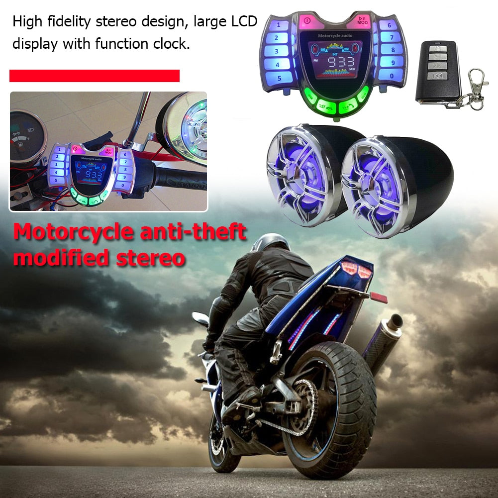 HY-008 Motorcycle Bluetooth-compatible Speaker Stereo Audio System Waterproof Handsfree TF AUX FM Radio USB Fast Charger - youronestopstore23
