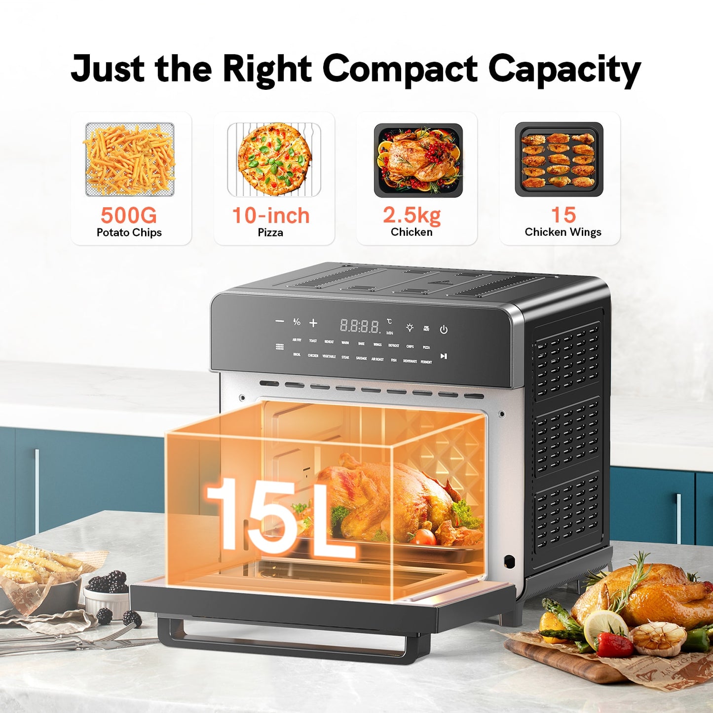 INVOLLY 15L Air Fryer Oven, Countertop Convection Mini Oven, 18 in 1 Digital Table-top Air Fryer Toaster Oven - youronestopstore23