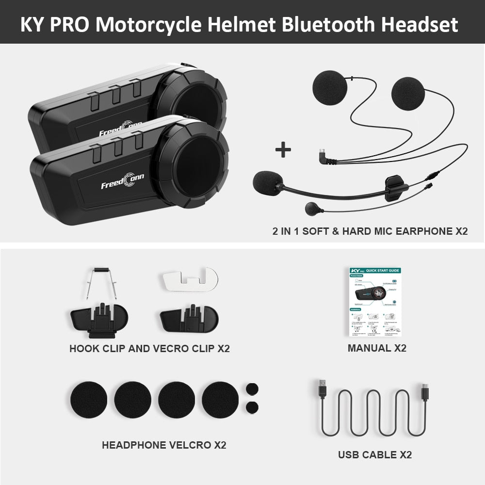 Freedconn KY Pro Motorcycle Intercom Bluetooth Helmet Headset  6 Riders 1000M Moto Group Waterproof Interphone - youronestopstore23
