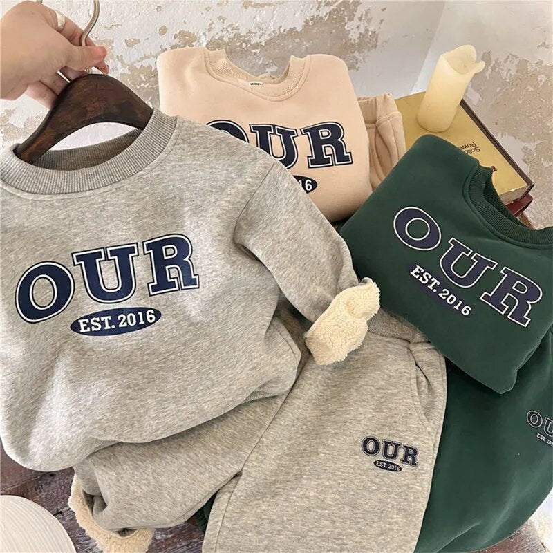 New Kids Warm Clothing Sets Spring Fall Winter Boys Girls Sweatshirt Outfits Children Pullover Tops Pants 2pcs Sport Casual Suit
