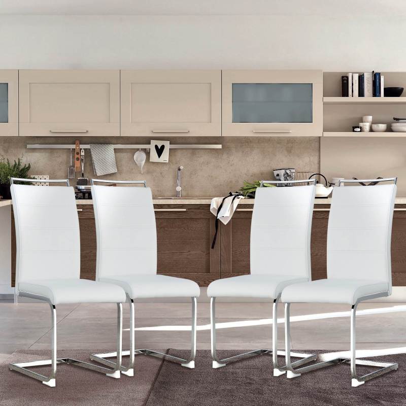 Modern Dining Chairs with Faux Leather Padded Seat Dining Living Room Chairs Upholstered Chair with Metal Legs Design Set of 4