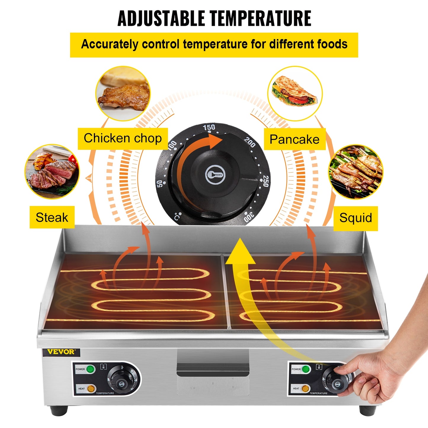 VEVOR Electric Countertop Griddle with Drawer Stainless Steel Flat Top Grill Barbecue BBQ machine for Outdoor Camping Cooking - youronestopstore23