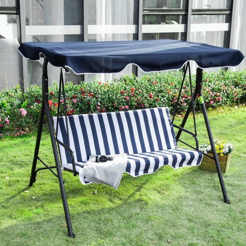 Steel Swing Chair Outdoor Light Fabric Porch 3 Person with Adjustable Weather Resistant Canopy and Durable Construction - Black - youronestopstore23