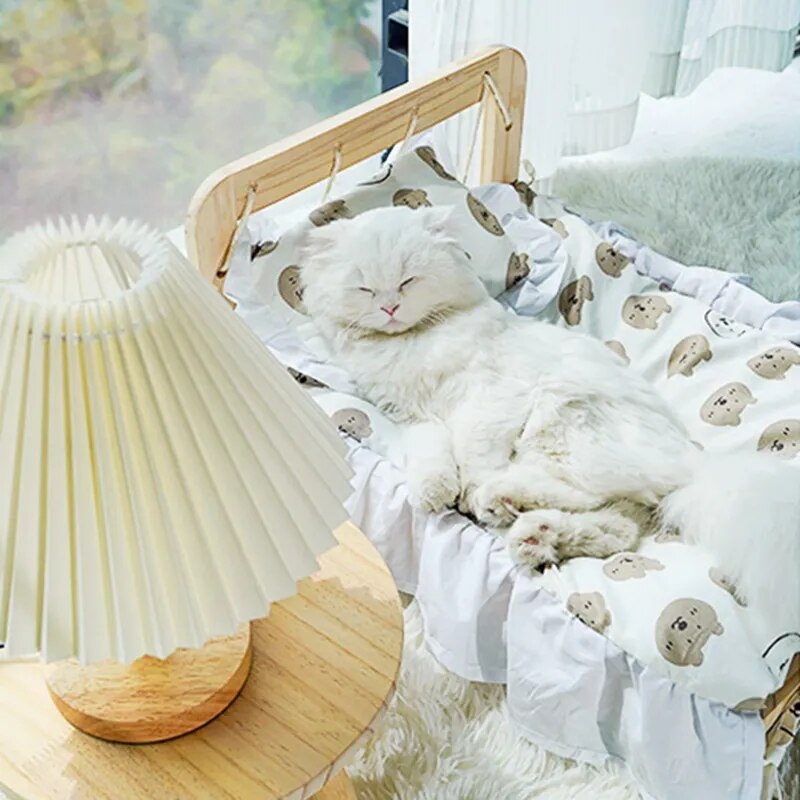 Solid Wood Pets Cats Bed Princess Beds Four Seasons Detachable Rabbit Dog Kitten Deeping Sleep Mat Pets Cat House Dog Sofa Bed
