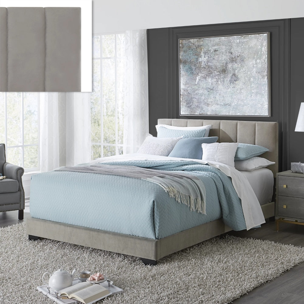 Reece Channel Stitched Upholstered Queen Bed, Platinum Grey, By Hillsdale Living Essentials  Twin Bed Frame Bedroom Furniture