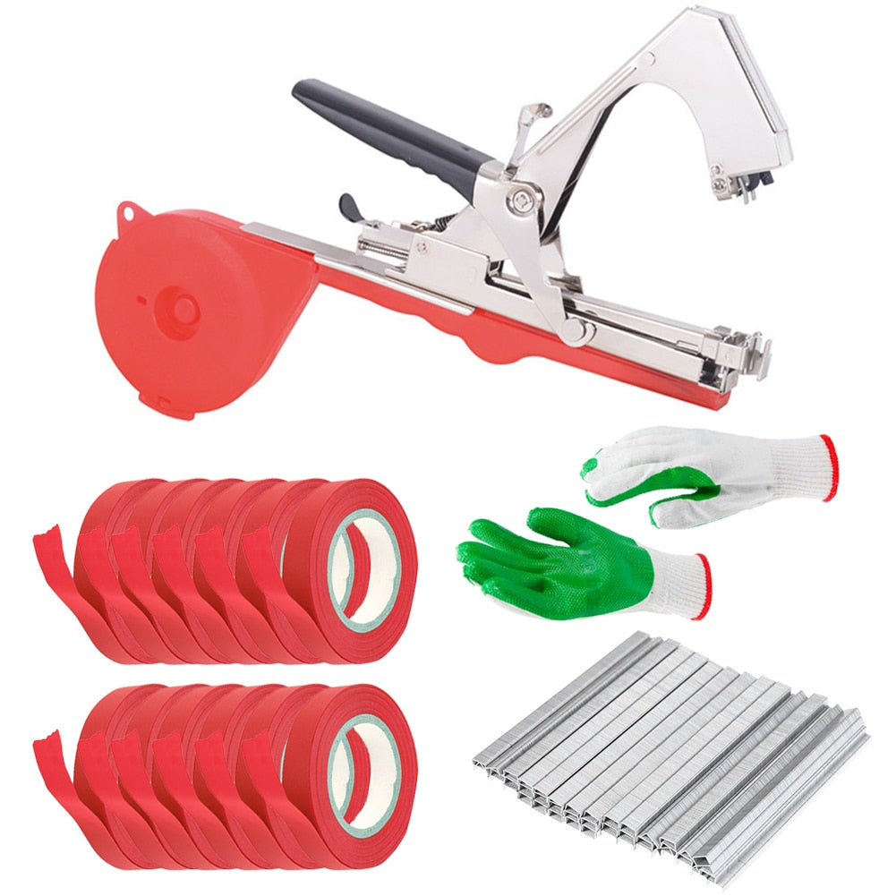 Garden Tools Plant Tying Machine with 12 Roll Tapes +1 Box Staples+Glove Plant Tape Gun Plant Tape Tools Tapener Home Garden - youronestopstore23