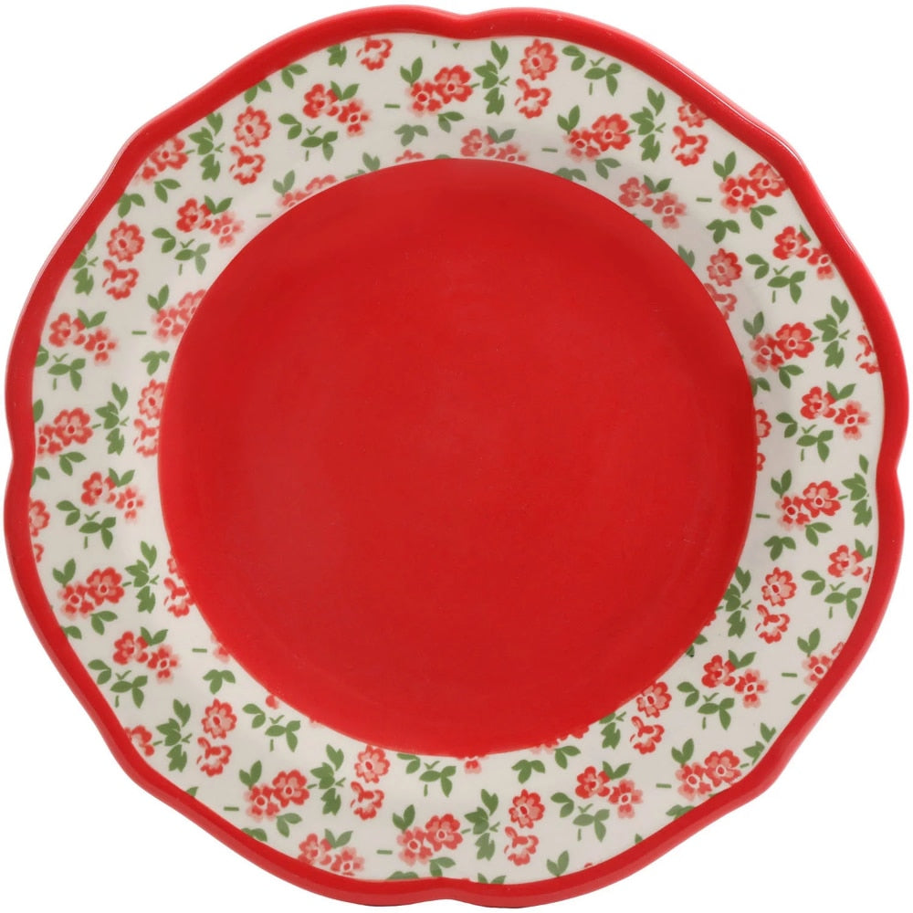 BOUSSAC Timeless Floral &amp; Retro Dot 12-Piece Dinnerware Set Dish Set - youronestopstore23