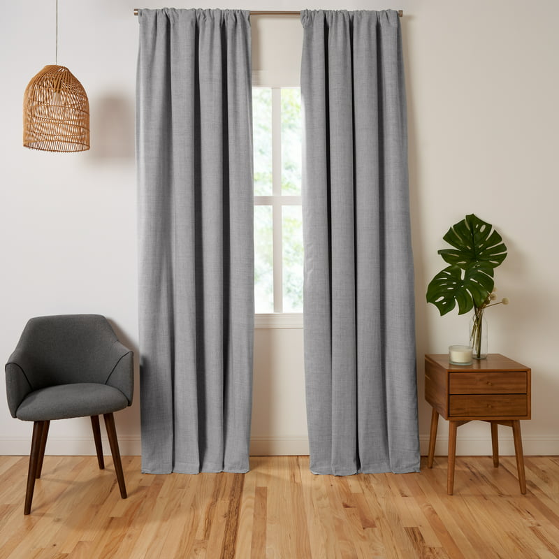 Lined Cross- Organic Cotton Room Darkening Rod Pocket Window Curtain Pair Light Gray 95