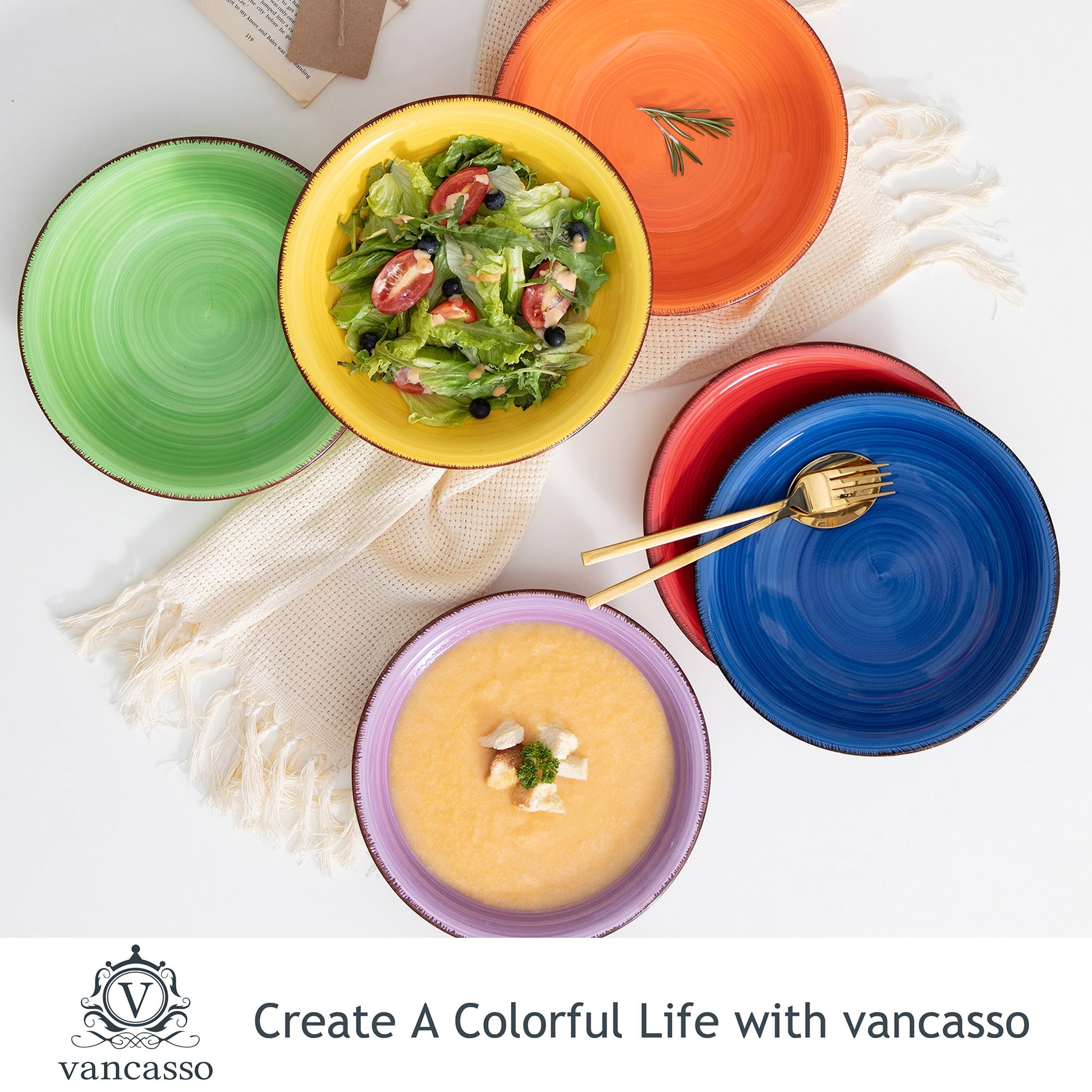Vancasso Bonita Multicolour Pasta Soup Bowl Set 8.5 inch Ceramic Soup Plate, Stoneware Dinnerware Tableware, 550 ml Ramen Bowl - youronestopstore23