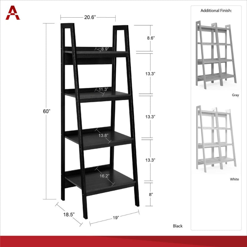 Ameriwood Home Hayes 4 Shelf Ladder Bookcase Bundle, Black book shelf