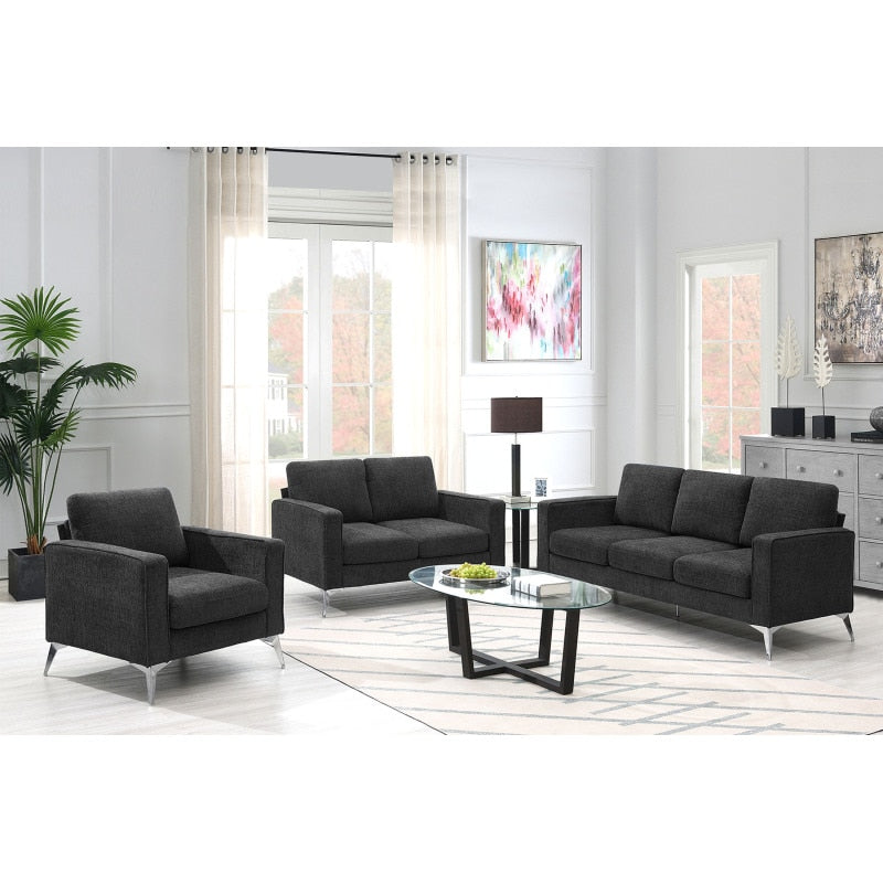 Modern 3-Piece Sofa Sets with Sturdy Metal Legs,Chenille Upholstered Couches Sets Including 3-Seat Sofa, Loveseat ,Single Chair