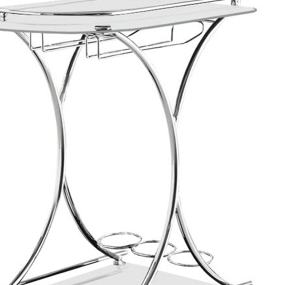 Serving Cart with 2 Frosted Glass Shelves, Silver- Saltoro Sherpi Kitchen Island Table  Folding Cart - youronestopstore23