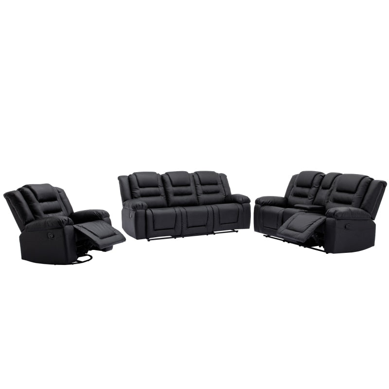 Black 3 Pieces Recliner Sofa Sets,PU Leather Lounge Chair Loveseat Reclining Couch for Living Room,for living room furniture