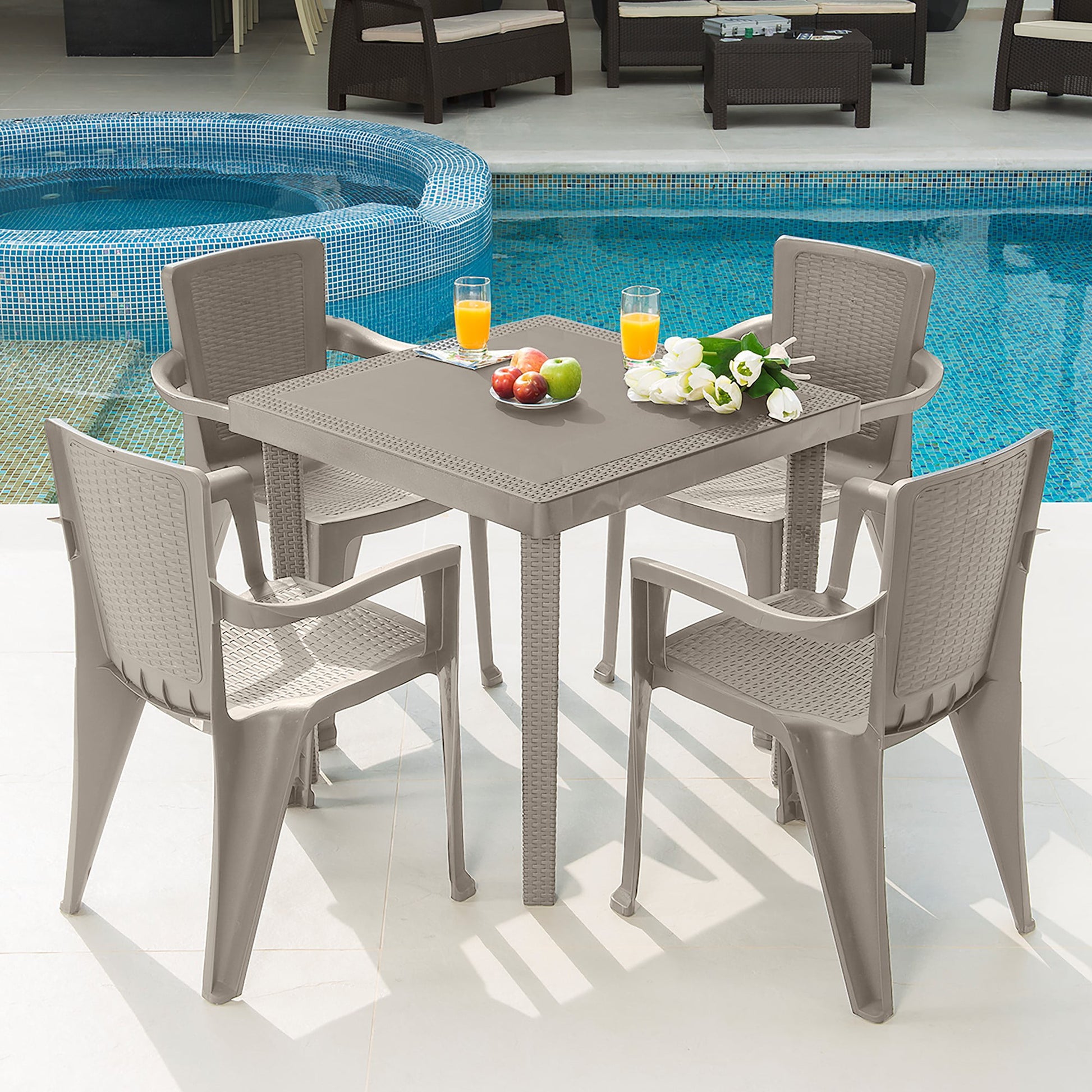 Outdoor Furniture,PP Resin 5 - Piece Outdoor Patio Table and Chairs Set, Taupe - youronestopstore23