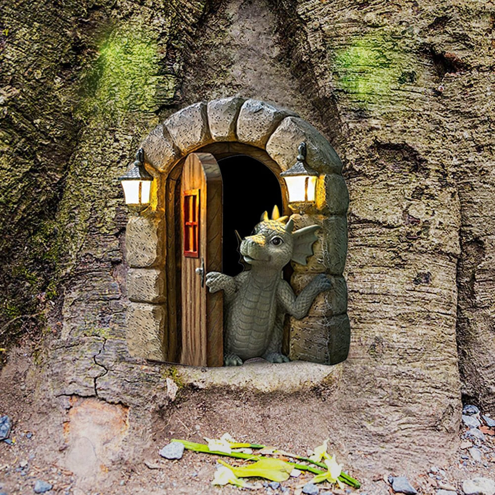 New Style Dinosaur Climbing Window Crafts Resin Statue Garden Dragon Courtyard Sculpture Gardening Wall Art Home Decorations - youronestopstore23