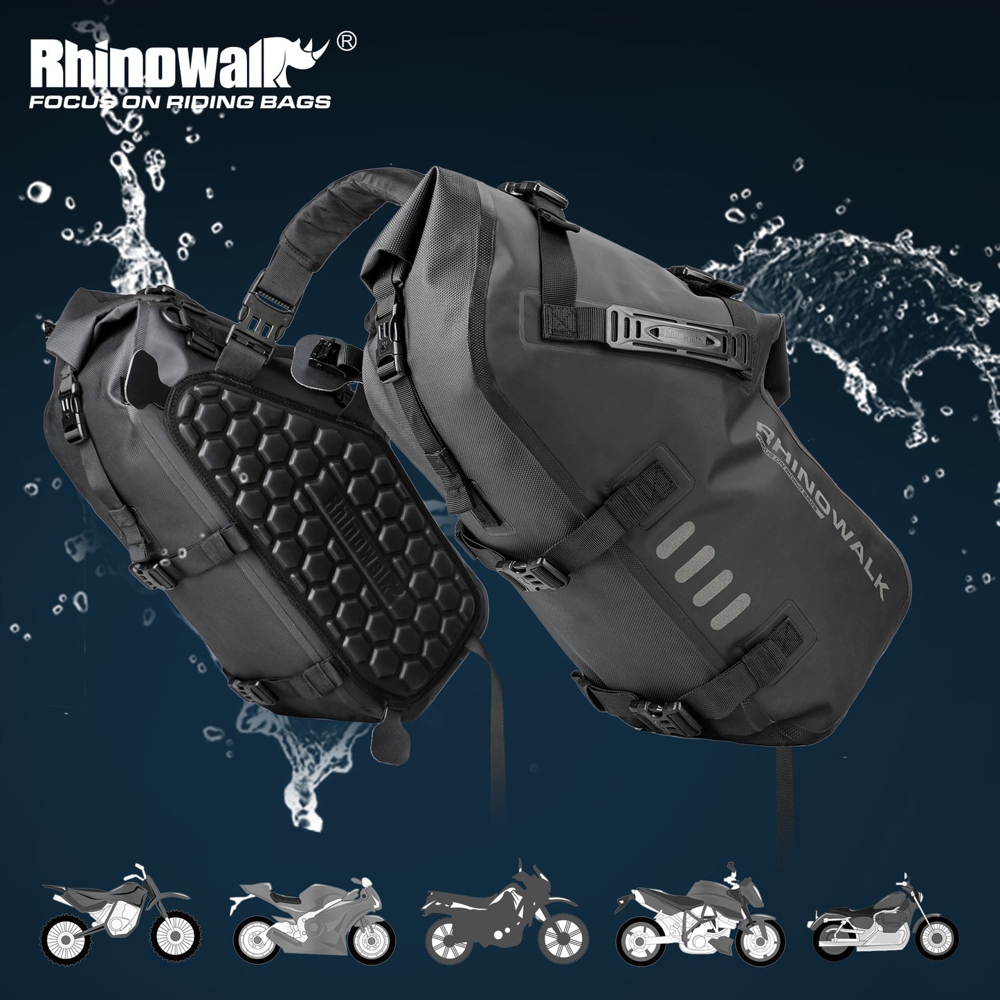 Rhinowalk 100%Waterproof Motorcycle Bags 28L 2Pcs Universal Fit Motor Saddlebag Side Tail Pannier Bag Travel Luggage Accessories - youronestopstore23