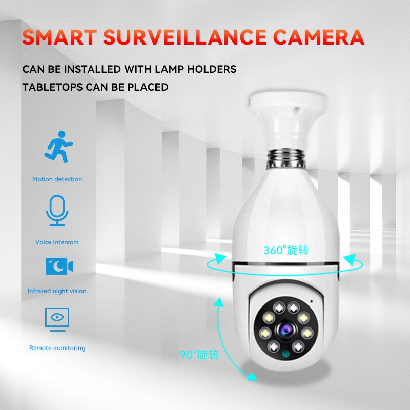 Bulb Surveillance Camera Night Vision Full Color Automatic Human Tracking Zoom Indoor Security Monitor Wifi Camera - youronestopstore23