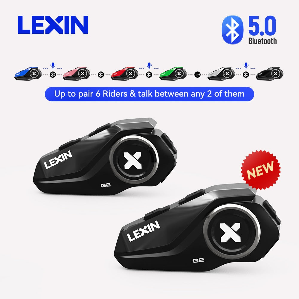 Lexin G2 2PCS Motorcycle Helmet Intercoms Bluetooth V5.0 Up to Connect 6 Riders&amp;Talk between Any 2 of Them Wireless Headsets - youronestopstore23