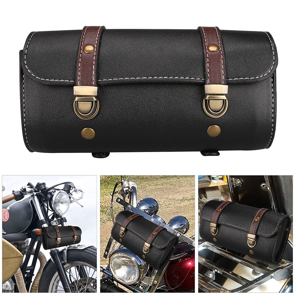 Motorcycle Tool Bag Quick Release PU Leather Motorcycle Fork Bag Saddlebags Handlebar Bag Bike Saddle Tail Bag - youronestopstore23