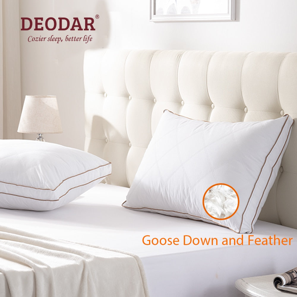 Deodar White Goose Feather Pillow Luxurious Guusseted Design for Sleeping Medium Support and Machine Washable Pillows Insert Set - youronestopstore23