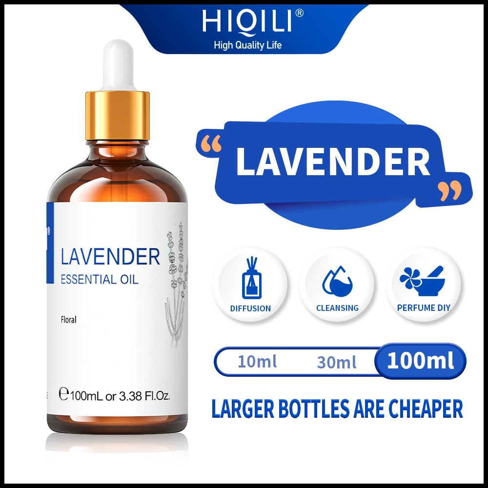 HIQILI 100ML Lavender Essential Oils for Diffuser Humidifier Massage Aromatherapy Pure Natural Aroma Oil for Candle/Soap Making - youronestopstore23
