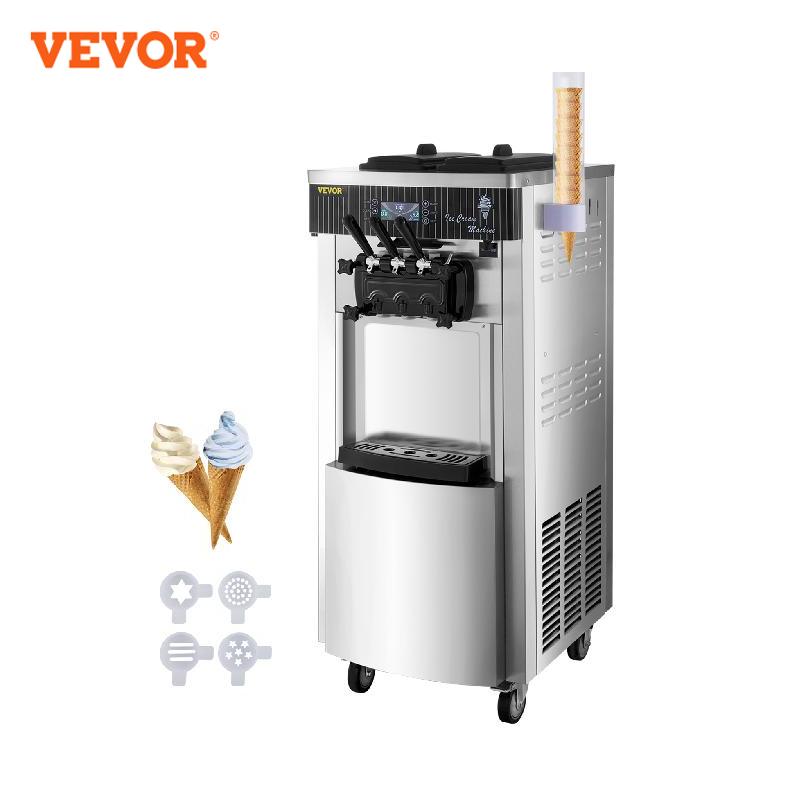 VEVOR 20-28L/H Ice Cream Maker Commercial Sorbet Coolers Mobile Tricolor Flavor Sweet Cones Freezing Equipment Vending Machine - youronestopstore23