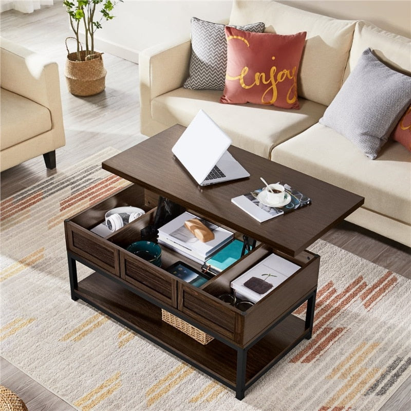 Alden Design Wooden Lift Top Coffee Table with Storage Shelf, Espresso coffee table