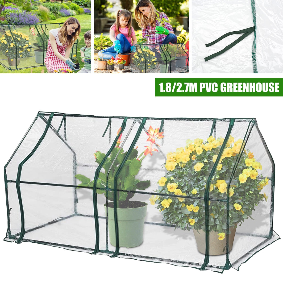 Garden Greenhouse PVC Tent Cover Plants Keep Warm Sunroom For Flowers Roll-up Door Plant Protection - youronestopstore23