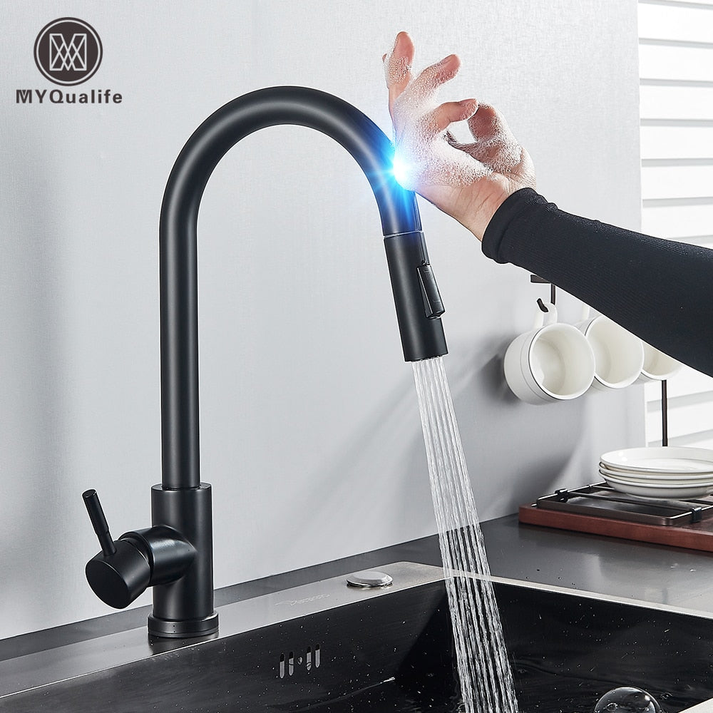 Pull Out Sensor Black Kitchen Faucet Sensitive Touch - youronestopstore23