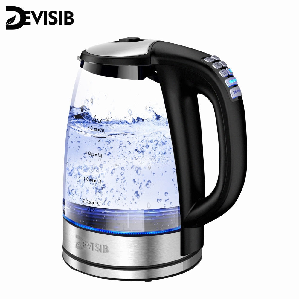 DEVISIB Electric Kettle Temperature Control 4Hours Keep Warm 2L Glass Tea Coffee Hot Water Boiler Food Grade 304 Stainless Steel - youronestopstore23